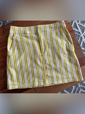 LOFT Yellow & White Striped Denim Summer Skirt 6 NWOT